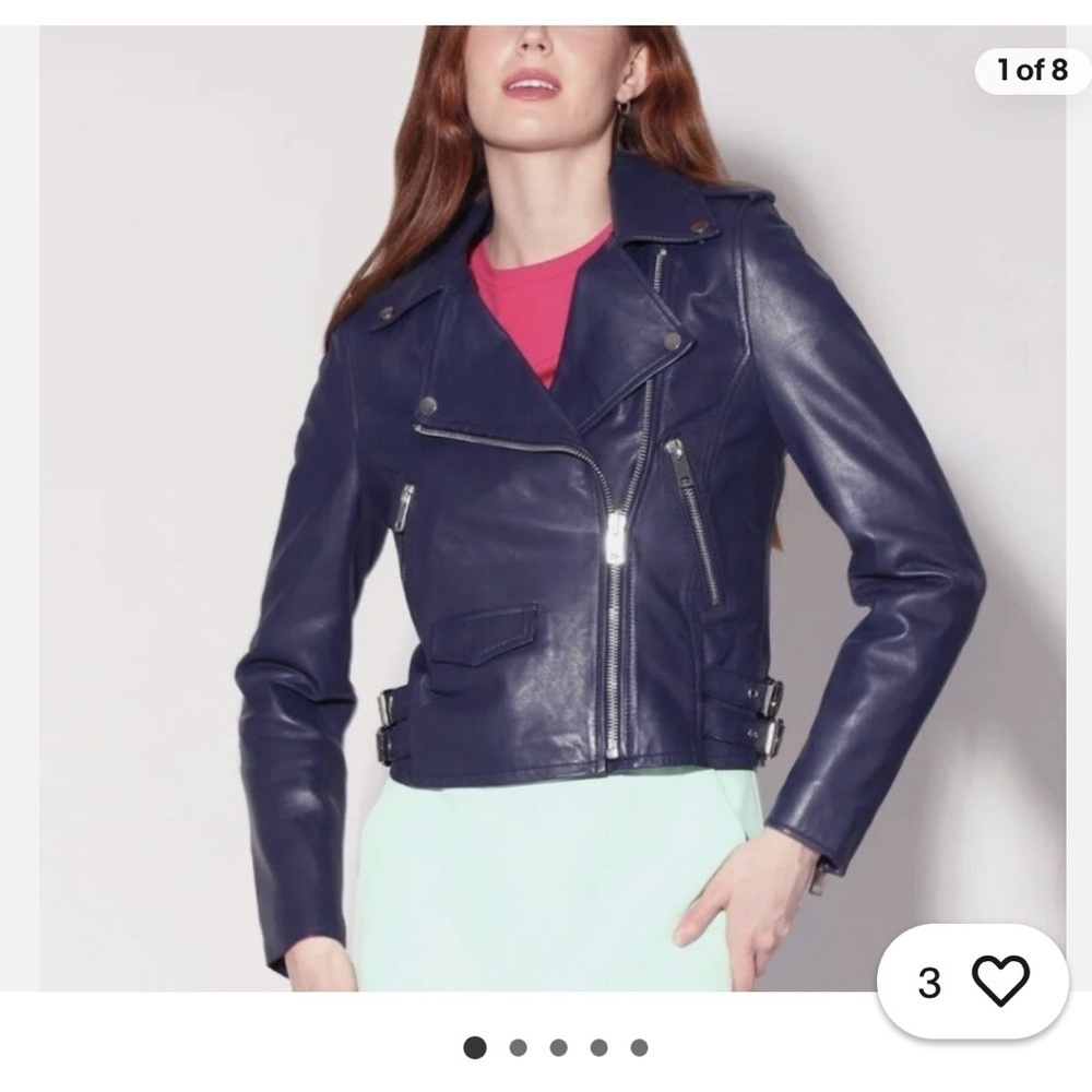 WALTER BAKER Liz Leather Navy Blue Crop Moto